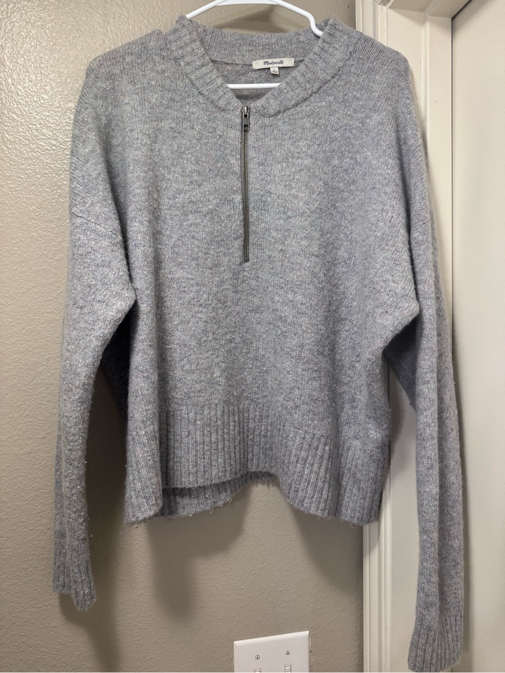 Madewell Light Gray Half-Zip Crewneck Sweater